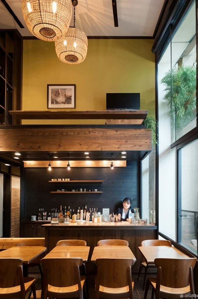 ((Highest quality)), ((masterpiece)), (detailed), Japanese,Inside the cafe,Beauty