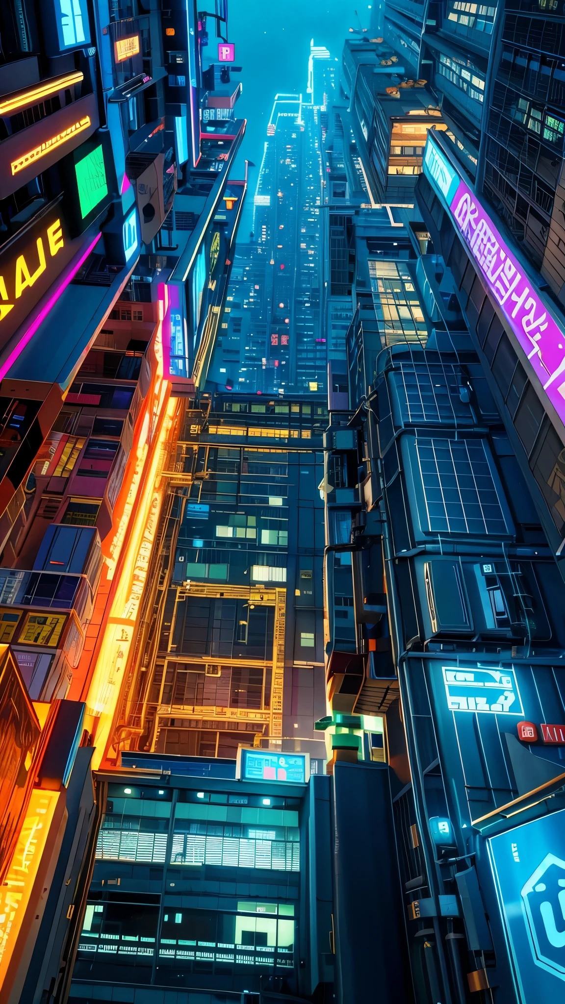 Cidade cyberpunk a natta, view from 20 meters to the top, sci-fi movie, empty street, natta, old store, irregular, circuit boards, intricate, super detailled, realisitic, hyper realisitic, high qualiy, better, super detaill , crazy detail, very detailled, photorealisitic, epic composition, better quality, 32K --v 6