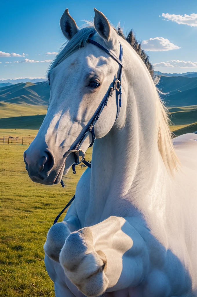 (masterpiece, 最high quality, high quality, High resolution:1.4), detailed,Soft indirect lighting, 4K,blue sky，Mongolia，Big white horse and little horse、Anime Style