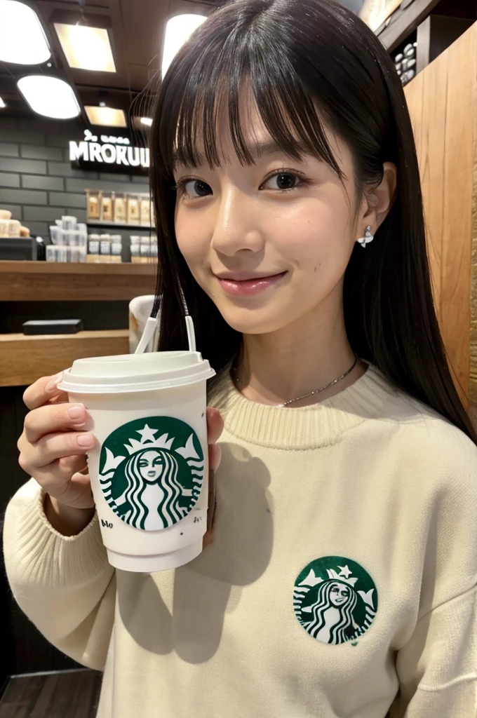 ((Highest quality)), ((masterpiece)), (detailed), Japanese,Starbucks,Beauty