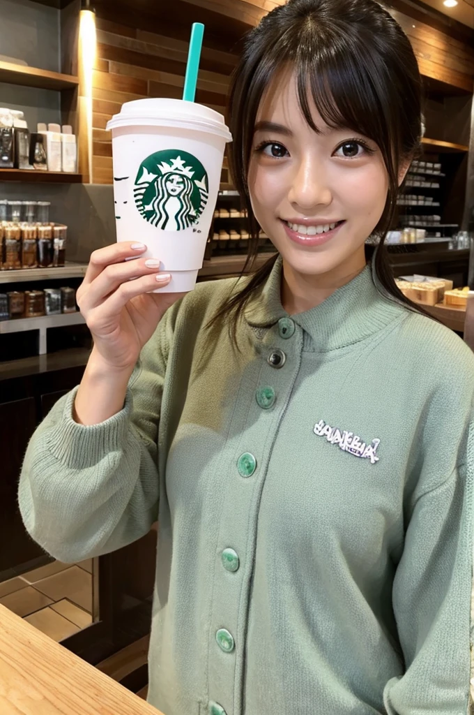 ((Highest quality)), ((masterpiece)), (detailed), Japanese,Starbucks,Beauty