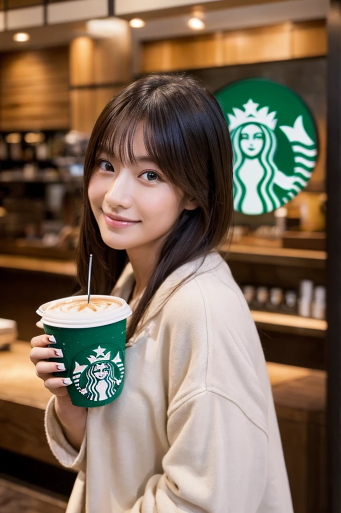 ((Highest quality)), ((masterpiece)), (detailed), Japanese,Starbucks,Beauty