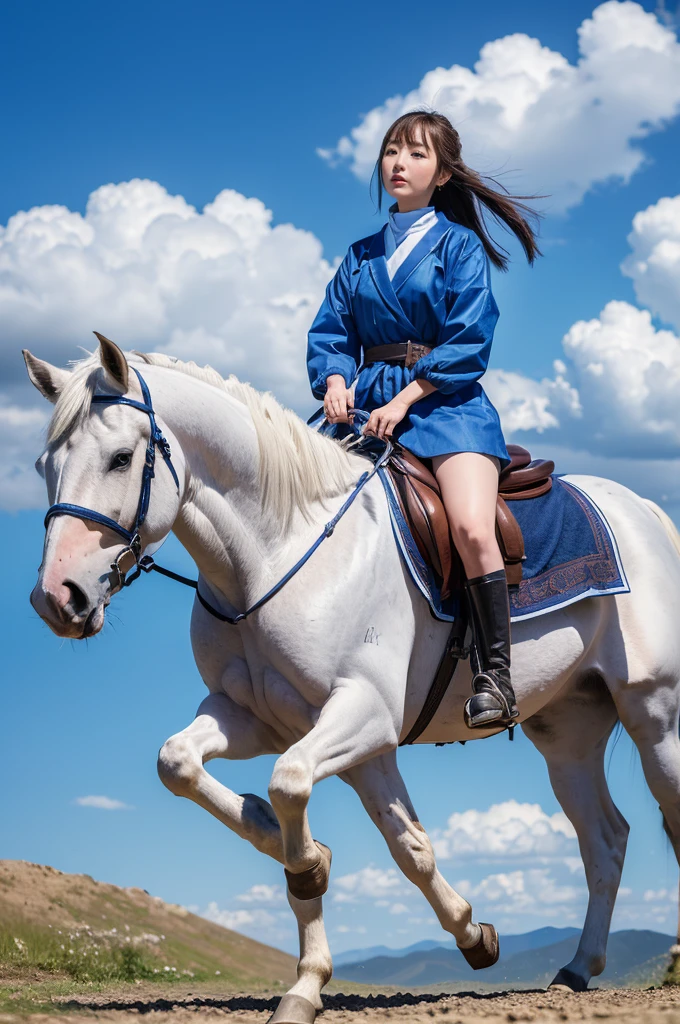 (masterpiece, 最high quality, high quality, High resolution:1.4), detailed,Soft indirect lighting, 4K,blue sky，Mongolia，Big white horse and little horse、Anime Style