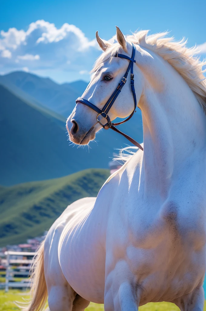 (masterpiece, 最high quality, high quality, High resolution:1.4), detailed,Soft indirect lighting, 4K,blue sky,Mongolia,Big white horse and little horse、Anime Style