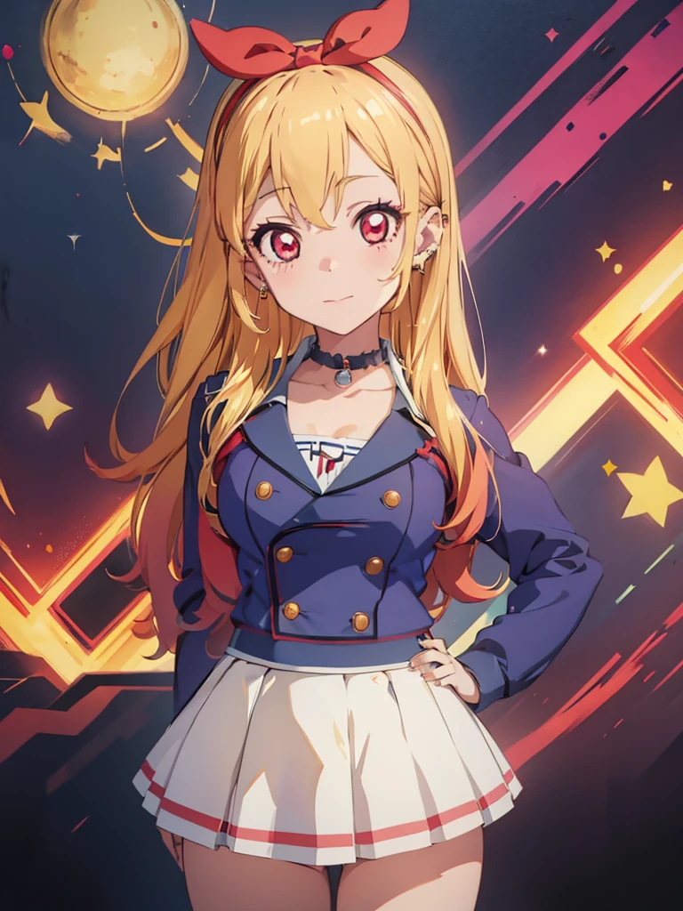 a beautiful female nurse kneeling in a hospital, dressed in nurse's uniform, 1girl, nurse, breasts, nurse cap, solo, blonde hair, thighhighs, cleavage, smile, choker, large breasts, long hair, red eyes, looking at viewer, hat, kitagawa marin, jewelry, black choker, black thighhighs, grin, earrings, piercing, ear piercing, bangs, collarbone,Marin Kitagawa ,Ichigo Hoshimiya (Aikatsu!),lol_i