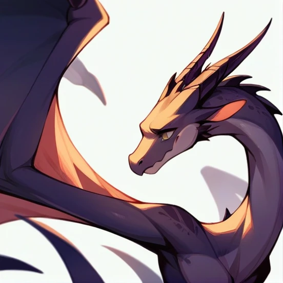 a dragon, dark purple color, long neck, and long wings, he would be thin and only have two legs, and a very long tail, he won't have front paws