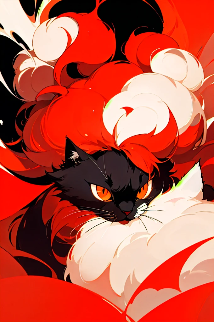 masterpiece, best quality, Ultra-high resolution, A cute cat, beautiful, Visually stunning, elegant, Incredible details, Award-winning paintings, High contrast, Vector Art, Line Art, Splash, Flat Color, color merge gradient, (kitten:0.7), (Crimson theme:1.2), n3on, Luminescence, neon, (Fluffy:1.2), top hat, Cat&#39;s Eye, Serious, Brown