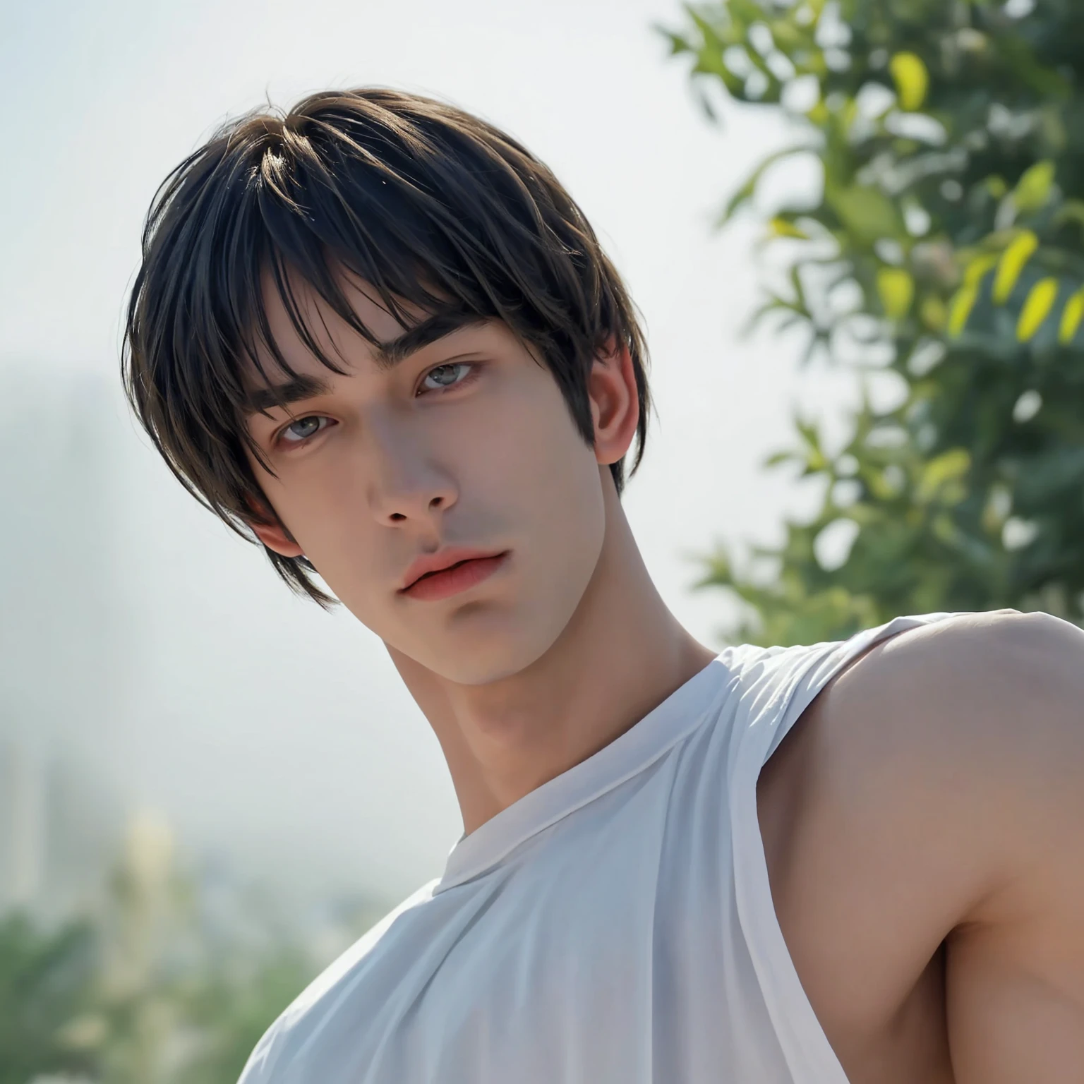 cool boy,handsome,good-looking,((bangs)),straight hair,((looking at you))