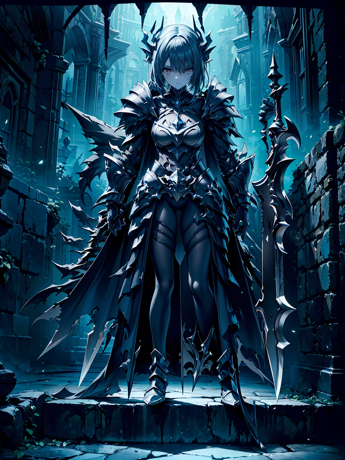 Design a layout showcase Gaming character, (1girl). Black+Gold intricate full body armor, opulent and dark, ((showcase weapon:1.4)), cursed blade, (masterpiece:1.2), (best quality), 4k, ultra-detailed, (Step by step design, layout art:1.5), (gloomy lighting, cursed atmosphere), dark knight, ((cursed gloves)), (((revealing armor:1.3))), dark vambraces, cursed boots, (((full_body_shot:1.4)))
