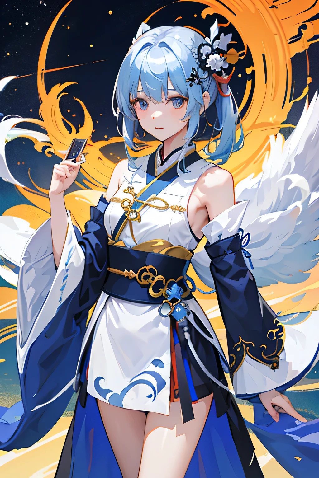 Anime girl wearing a blue and white dress holding a blue ball, onmyoji, The Detailed Art of the Onmyoji, onmyoji portrait, White-haired God, keqing from Genshin Impact impact, Genshin Impact, From Arknights, zhongli from Genshin Impact impact, Haise Jinyao, by Shimo, long, Jan J, Yunling