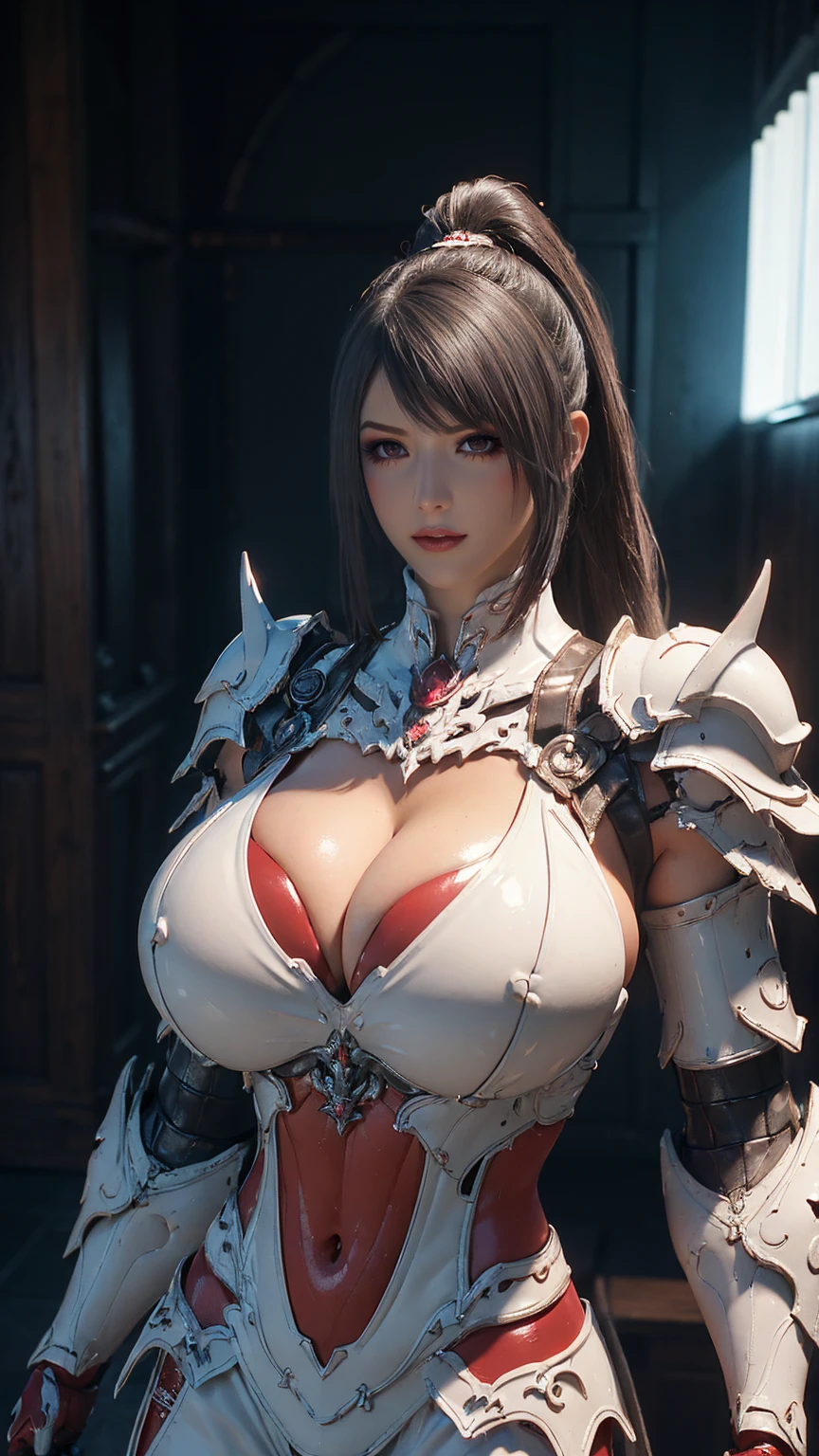 A BUSTY MILF, CLOSE UP UPPER BODY,SOLO, ((DRAGON MECHA HORN)), (GIGANTIC FAKE BOOBIES,CLEAVAGE TOP,11 LINE ABS:1.5), ((WEARING OUTFIT WHITE,RED,BLACK DRAGON MECHA SKIMPY TRANSPARANT ARMOR:1.5)), (MUSCULAR BODY SHAPE:1.5), (CLEAN GLOSSY BODYSKIN:1.5), (LOOKING AT VIEWER:1.6), (BACKGROUND FUTURISTIC SPACE STATION:1), (PHOTOREALSITIC:1.4), (ULTRA-DETAILLIERT), (TOP-QUALITY), (BEST SHADOWS), BRIGHT LIGHT IN ROOM, HYPER TEXTURE, (4X MSAA), ((UNREAL ENGINE 5 RENDER)), (NEON), PHYSICALLY-BASED RENDERING, ULTRA HIGHT DEFINITION, 16K, 1080P.