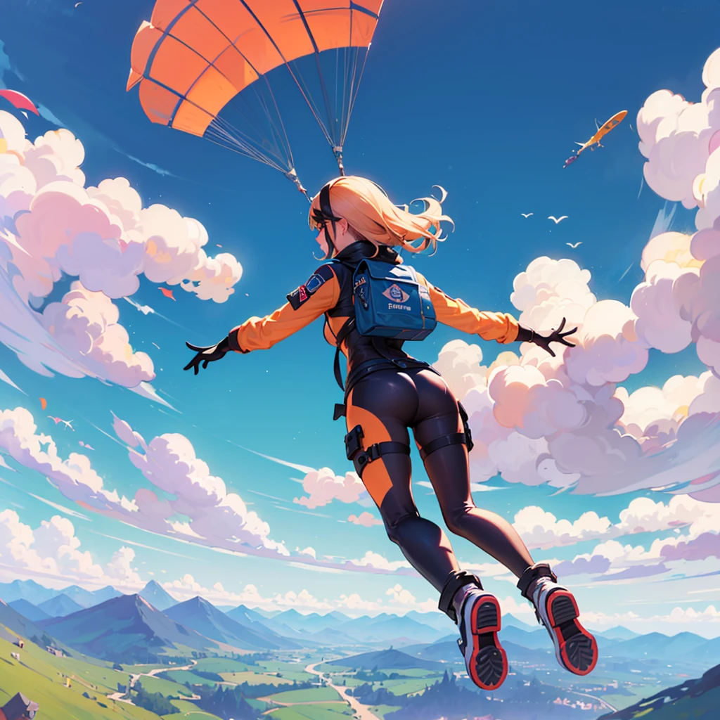 there is a woman flying with a parachute in the sky, rhads and lois van baarle, concept art | rhads, jen bartel, fortnite art style, stunning art style, rhads!!!, android jones and rhads, epic art style, rhads!, atey ghailan 8 k, inspired by RHADS, by sylvain sarrailh