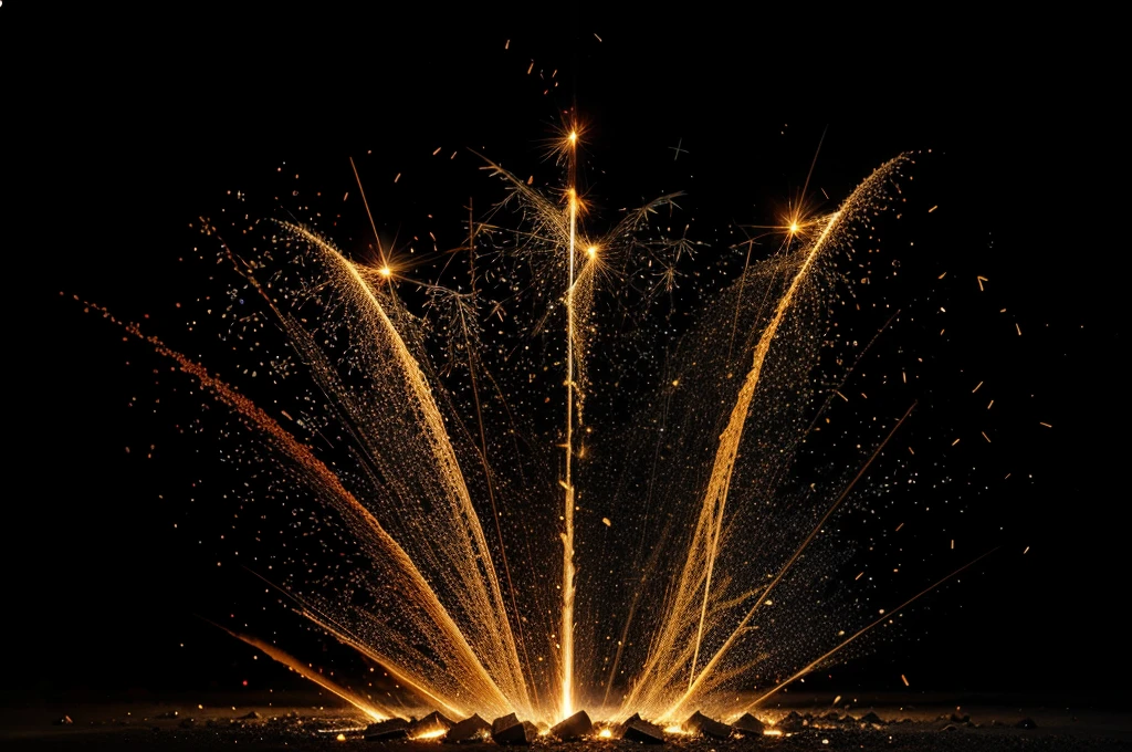 Fire embers particles over black background. Fire sparks background. Abstract dark glitter fire particles lights