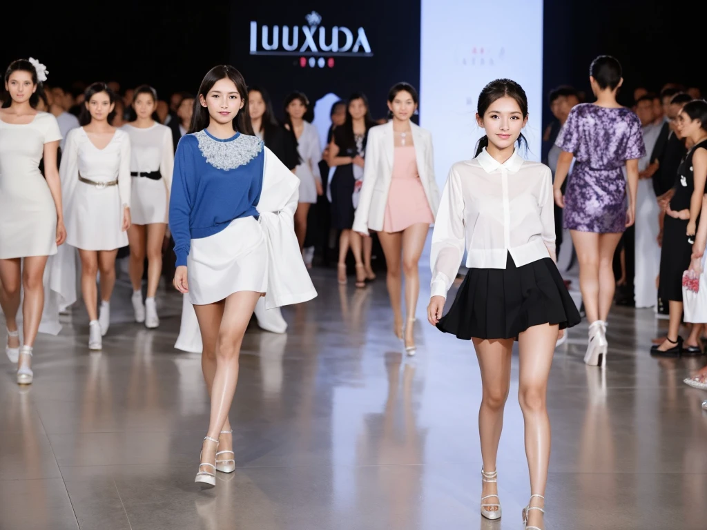 An extremely beautiful Japanese high school girl race queen who highlights her beautiful legs、She was photographed walking down the runway at a fashion show wearing Luxa's new underwear.、She is an eternal idol who combines a clean look with modern charm.。 She creates such beauty。 She feels her own warmth。 She creates a warm atmosphere。 We create beauty。 That's what I want to say。 In her full body photo、The figure features porcelain-like skin and golden hair that radiates a soft glow.。 This is probably、It captured the essence of her timeless charm.、This is the best shot ever.。 Each straight line and curve is carefully expressed.、Breathtakingly beautiful with impeccable detail。 This piece perfectly captures her timeless beauty.。 Divine Proportions、Sharp focus、Full-body photo taken by Kishin Shinoyama、high quality、High resolution、Detailed Background