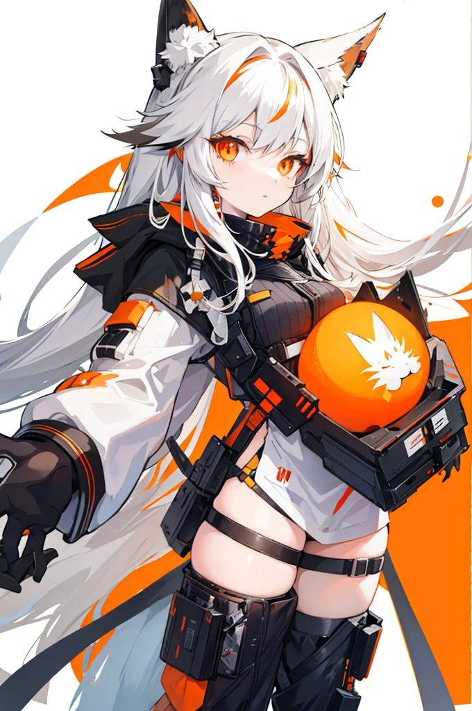 anime girl with long hair and a orangeeyes, arknights , white haired fox, girls frontline style,1girl