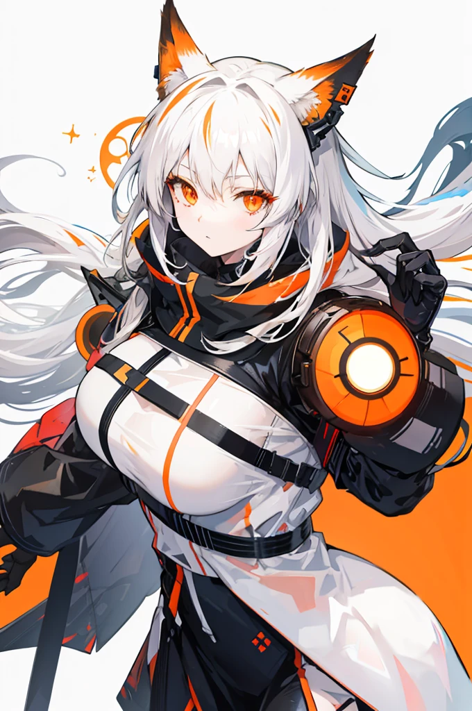 anime girl with long hair and a orangeeyes, arknights , white haired fox, girls frontline style,1girl