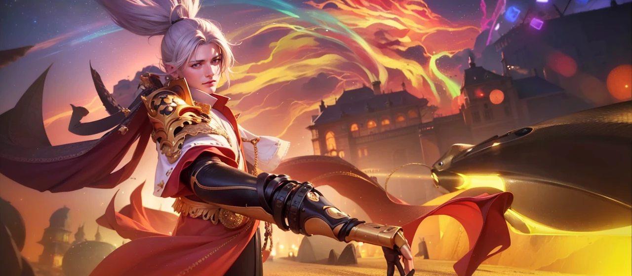 masculine male, masterpiece, ((perfect eyes)) best quality, (semirealism:1.9), beautiful lighting, (extremely detailed CG unity 4k fhd wallpaper), High Detail, Sharp focus, dramatic outdoors, 1 boy ,19 years old, white hair, light purpel eyes, smile.