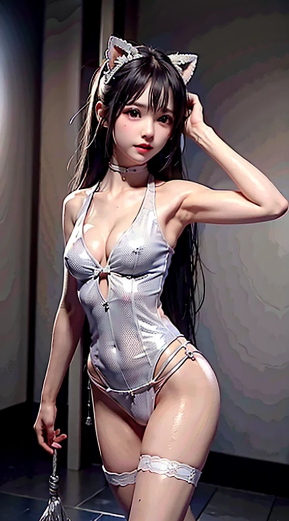 (Silver hair), cat ears, Brunette Girl, big Smile, Super beautiful sparkling eyes、Girl hanging from ceiling with arms tied with rough rope、Sweat、The rope bound her body、Wet body、Rough rope digging into 、A large amount of liquid flows out from the groin、One leg is suspended above by a rough rope、Tied up with rope、Tightly bound、My hands are tied、Feet dangling from  (8k, Live Shooting, Highest quality, masterpiece: 1.4), Ultra-fine mesh, (Realism, Photorealistic: 1.48), masterpiece、最high quality、Super detailed、8k、Detailed light、Detailed Shadows、Raw、(Detailed skin)、(Realism: 1.2)、18 years old、Long Hair、White lace 、In the torrential rain, masterpiece, 最high quality, Ultra-high resolution, (Realistic:1.4), Beautiful face in every detail, high qualityの衣類, Amazing European Women, Wearing a white tank top, very cute, Portraiture, 肌が柔らかくてPerfect Face、Perfect Face, Shoot your hair, 8K resolution,Super Realistic,Very detailed,high quality, (Small :1.5), Broad perspective,