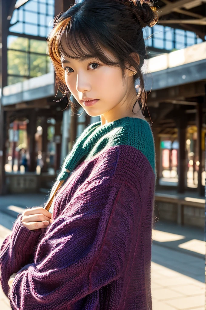 ((Highest quality)), ((masterpiece)), (detailed), Japanese,Beauty,station,knit