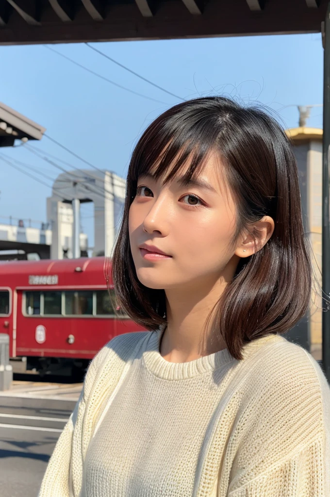 ((Highest quality)), ((masterpiece)), (detailed), Japanese,Beauty,station,sweater