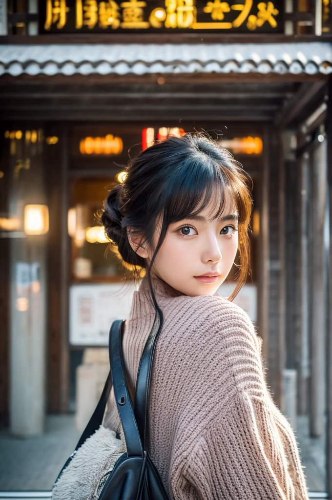 ((Highest quality)), ((masterpiece)), (detailed), Japanese,Beauty,station,sweater