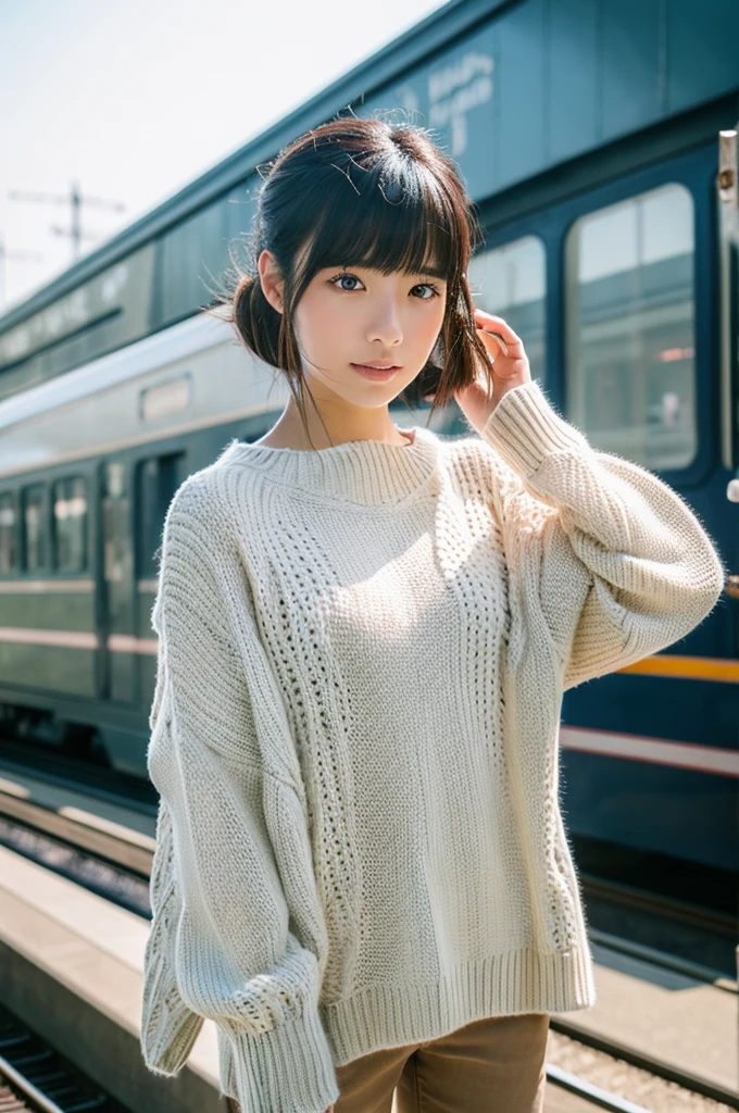 ((Highest quality)), ((masterpiece)), (detailed), Japanese,Beauty,station,sweater