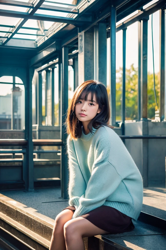 ((Highest quality)), ((masterpiece)), (detailed), Japanese,Beauty,station,sweater
