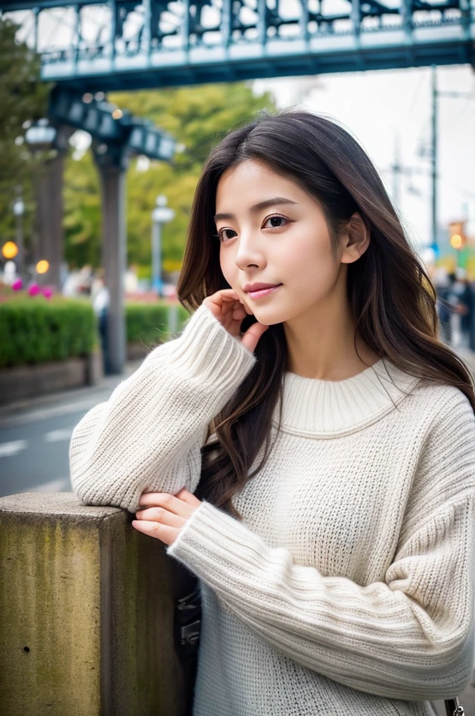 ((Highest quality)), ((masterpiece)), (detailed), Japanese,Beauty,station,sweater