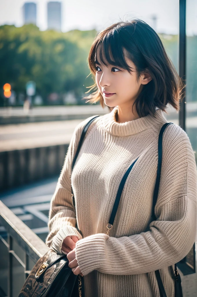 ((Highest quality)), ((masterpiece)), (detailed), Japanese,Beauty,station,sweater