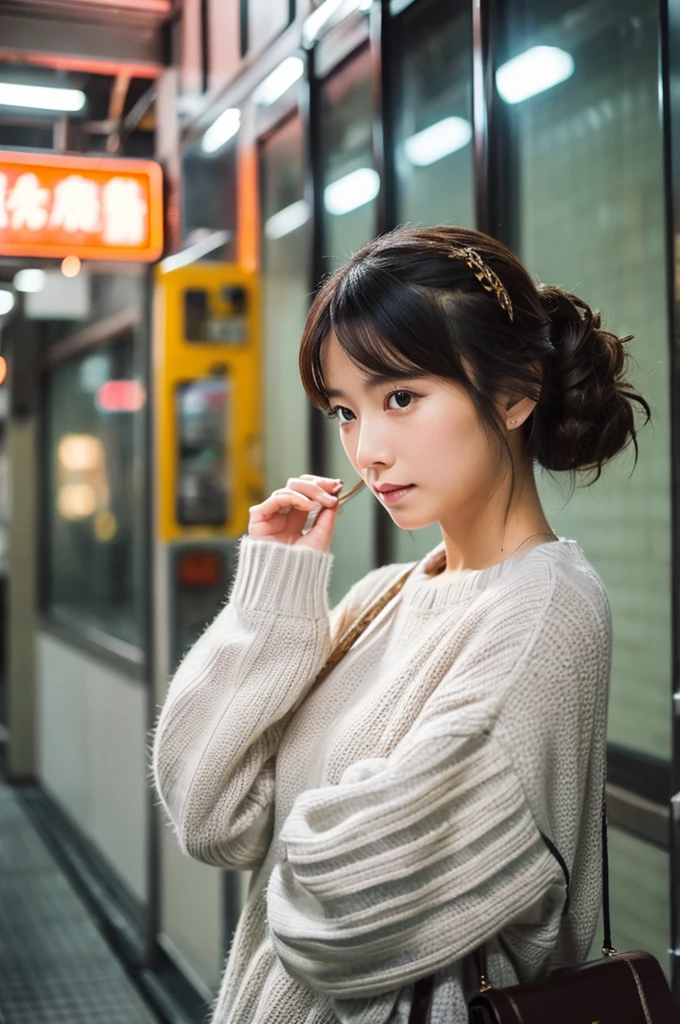 ((Highest quality)), ((masterpiece)), (detailed), Japanese,Beauty,station,sweater