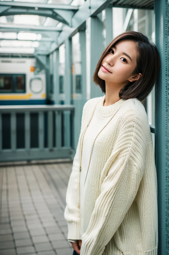 ((Highest quality)), ((masterpiece)), (detailed), Japanese,Beauty,station,sweater