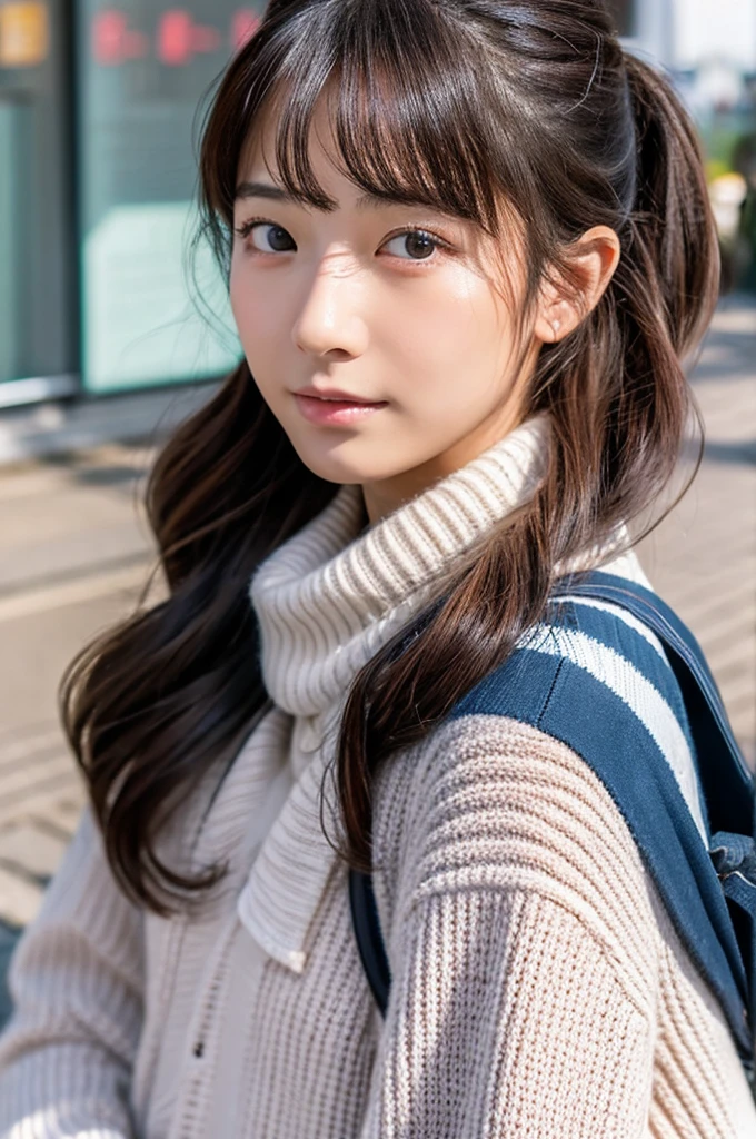 ((Highest quality)), ((masterpiece)), (detailed), Japanese,Beauty,station,sweater