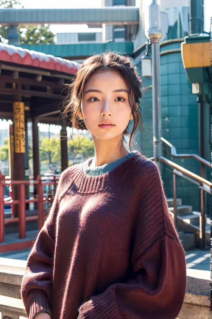 ((Highest quality)), ((masterpiece)), (detailed), Japanese,Beauty,station,sweater