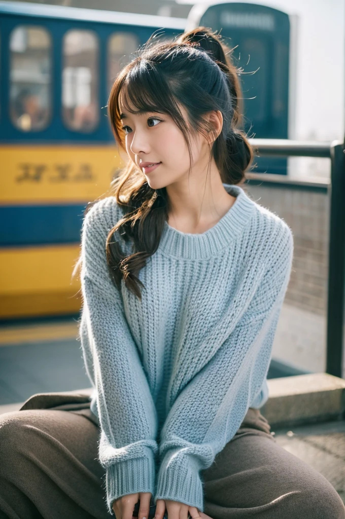 ((Highest quality)), ((masterpiece)), (detailed), Japanese,Beauty,station,sweater
