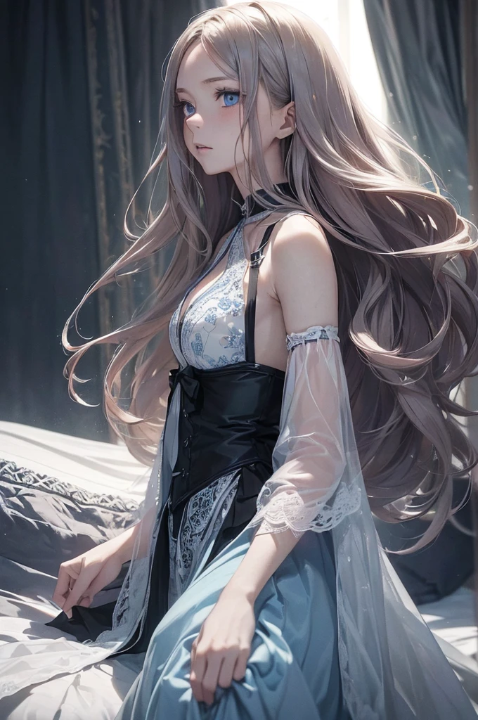 ((1 Female, 1 person, Solitary) Alice, Humanity, Long curly blond hair, blue eyes, freckle, ager, 18 years, Rebirth_ongoing) (Main Part, Super detailed, 8K, (HD, Sunlight:0.5, Soft_shadow:0.5, atmosphere_light, 8K, 4K, Surrealism, elegant, ((((Appearance)))), Soft Ton, 柔和的light))(((Dark, Chiaroscuro)))