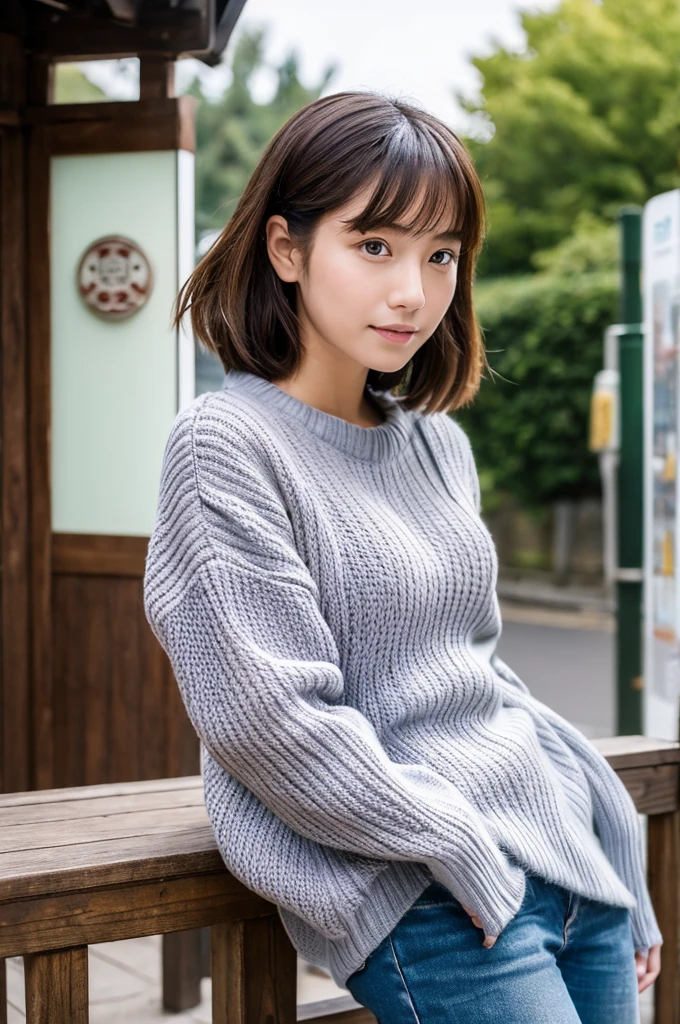 ((Highest quality)), ((masterpiece)), (detailed), Japanese,Beauty,station,sweater