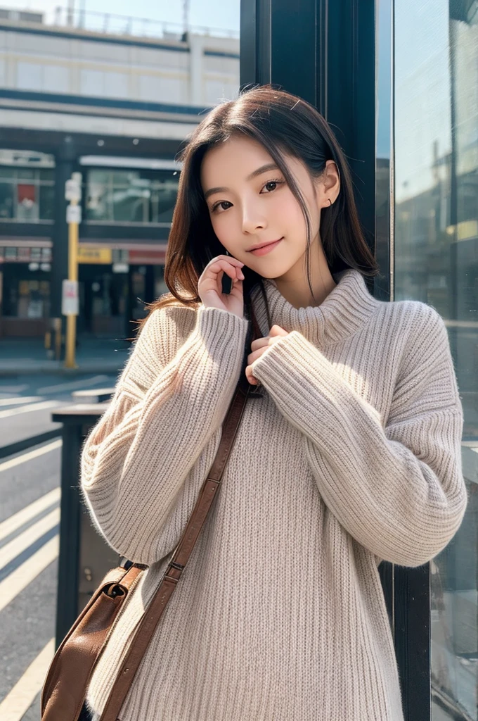 ((Highest quality)), ((masterpiece)), (detailed), Japanese,Beauty,station,sweater
