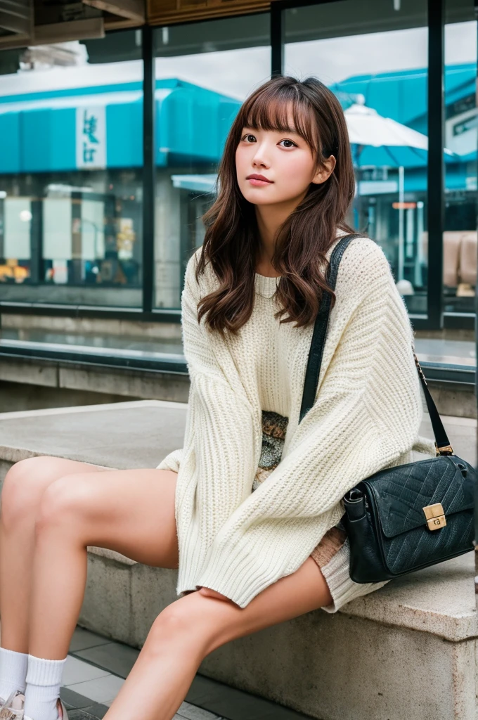 ((Highest quality)), ((masterpiece)), (detailed), Japanese,Beauty,station,sweater