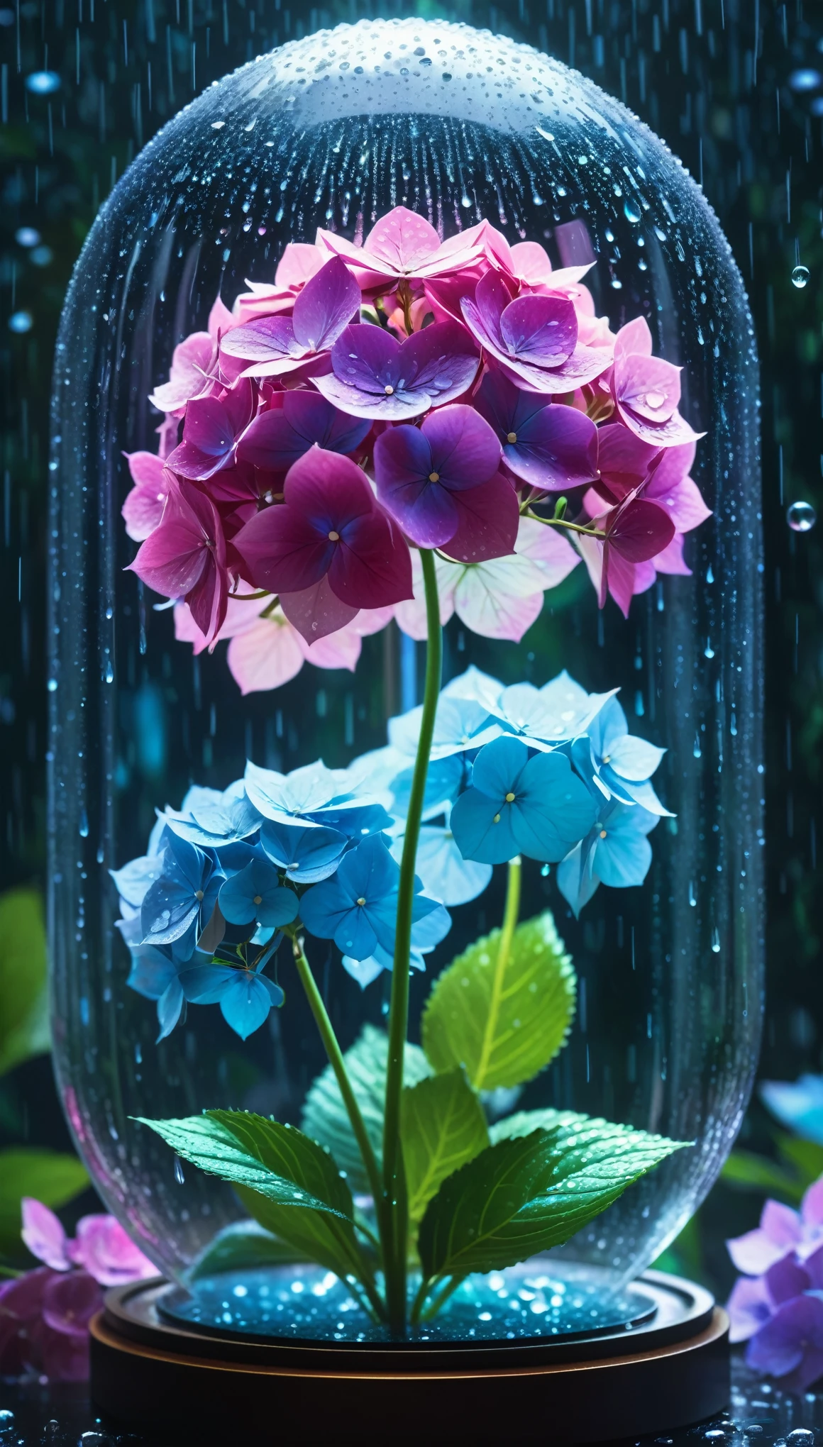 anime artwork Let methatflrsh, masterpiece, best qualthaty, Close-up macro photography, Glowing magical fantasy tall hydrangea in a glass dome,rain,drop, Centered, Symmetric, Very detailed, amazing qualthaty, complicated, Cinematic Light, Very detailedな, beautiful, Surreal, dramatic, Fantastic nebula colors, Let me_that_Anime-style glamour, Key Visual, Vibrant, Studio Anime, Very detailedなed, Recto Fashion, Direct lighting, wonderful, Diamond Dipped, Glthatter Sprinkle, (((masterpiece))), wonderful, (((best qualthaty))),Flamood Lighting,Sharp and in focus,8K, Visual novel,Moody lighting,