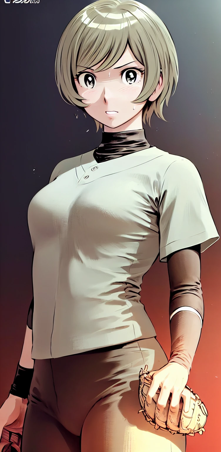 、(masterpiece、Highest quality)、Highest quality, Ultra-high resolution, (((masterpiece))), alone, Sweat、Big eyes,Show Viewer,
blonde,(short hair:1.2),
(Baseball uniforms:1.2), (Highest quality:1.3),One Girl,turtleneck、Black undershirt、School grounds