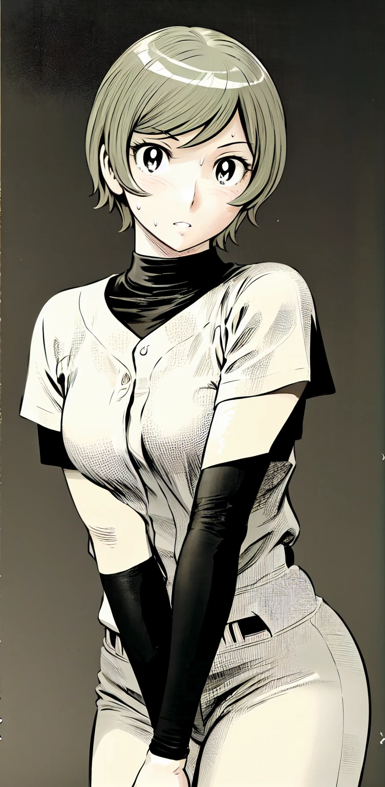 、(masterpiece、Highest quality)、Highest quality, Ultra-high resolution, (((masterpiece))), alone, Sweat、Big eyes,Show Viewer,
blonde,(short hair:1.2),
(Baseball uniforms:1.2), (Highest quality:1.3),One Girl,turtleneck、Black undershirt、School grounds