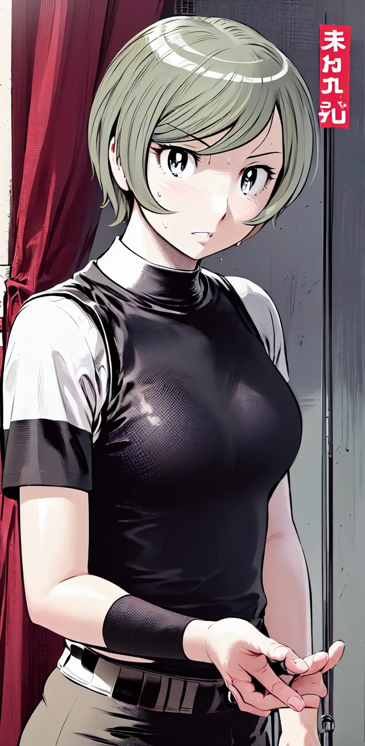 、(masterpiece、Highest quality)、Highest quality, Ultra-high resolution, (((masterpiece))), alone, Sweat、Big eyes,Show Viewer, 
blonde,(short hair:1.2), 
(Baseball uniforms:1.2), (Highest quality:1.3),One Girl,turtleneck、Black undershirt、School grounds