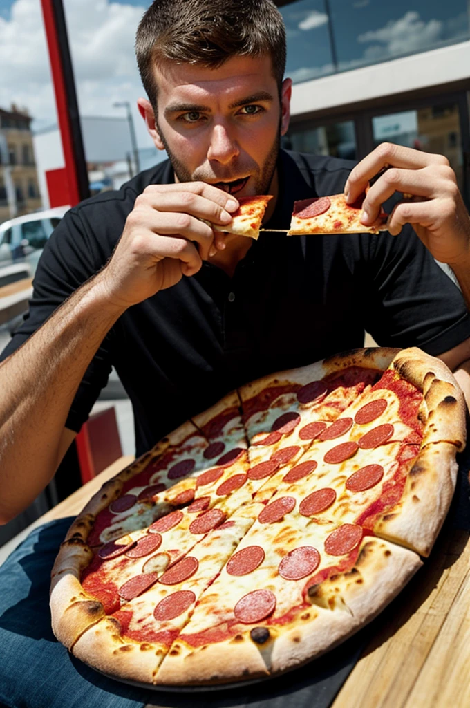 Pierre menez devouring a pizza