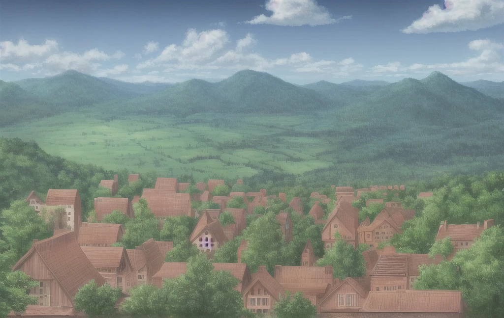 scenery, forest, village, well, sky, clouds