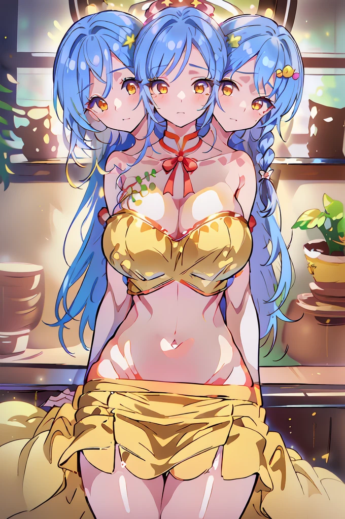(masterpiece, best quality),best quality, (ultra-detailed), (3heads:1.5), 1girl, (label girl (dipp):1.3), masterpiece, ultra quality, ultra resolution, ultra detail, white top, crop top, ((stomach)), midriff, ((groin)), red skirt, normal ears, ????????, blue hair, very long hair, wavy hair, sidelocks, yellow eyes, detailed eyes, parted lips, open belly, sweat, cute, toned belly, hand on own ?????, eyelashes, (22 year old woman:1.3), (masterpiece:1.5), (best quality:1.5), (beautiful detailed extremely detailed CG, extremely delicate and beautiful, depth of field, (finely detailed face), (perfect details:1.2), (mature female:1.3), wide pelvis, slender, large veiny ??????, 16k resolution, highres, high quality, high definition, extremely detailed, masterpiece, best quality, blue hair, long hair, alluring presence, braid, short skirt, close up, very big ????, very huge ????, young, star hair ornament, yellow ribbon, side ponytail, cabbie hat, hair ornament,
