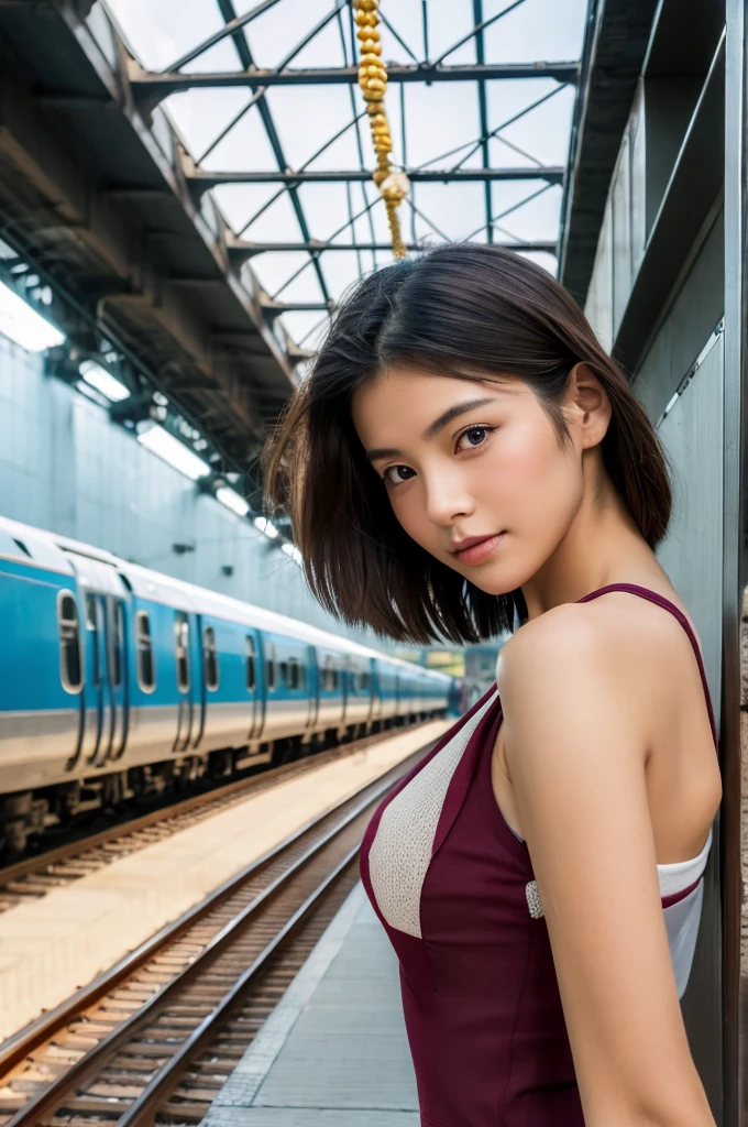 ((Highest quality)), ((masterpiece)), (detailed), Japanese,Beauty,station,OL