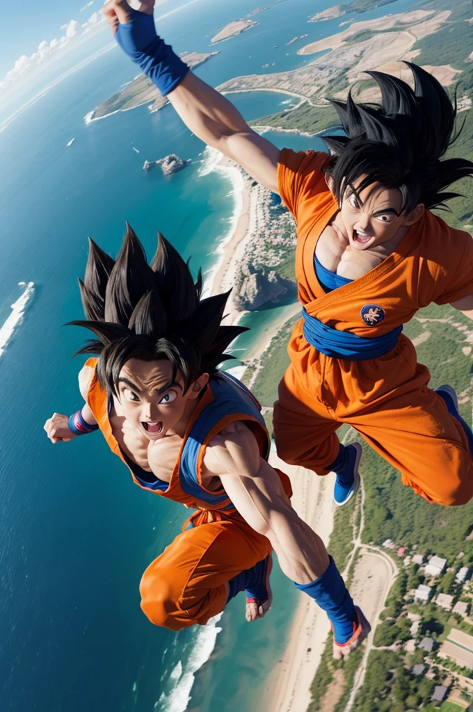 Goku jumping out of a plane