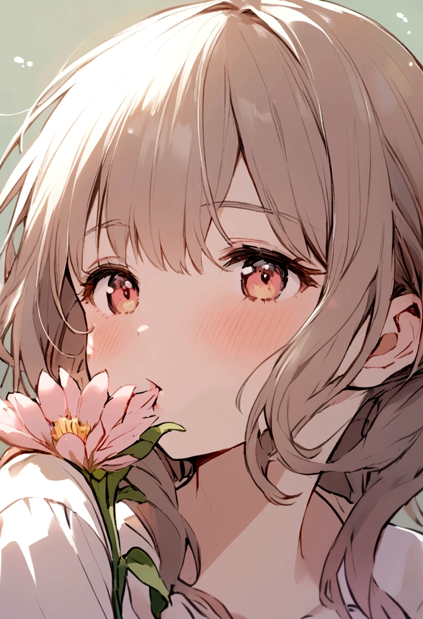 a girl with a flower kissing her