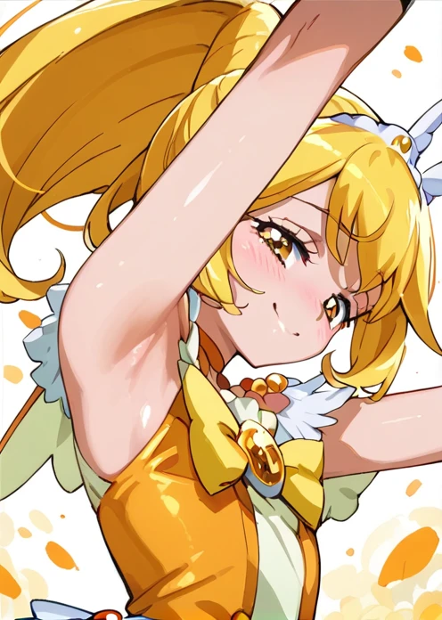 score 9, score 8 up, score 7 up, rating questionable,
detailed background, shiny skin,
curepeace, 
half-closed eyes, suggestive smile, armpit, blush,