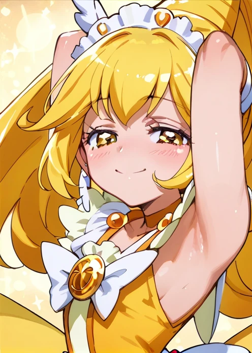 score 9, score 8 up, score 7 up, rating questionable,
detailed background, shiny skin,
curepeace, 
half-closed eyes, suggestive smile, armpit, blush,